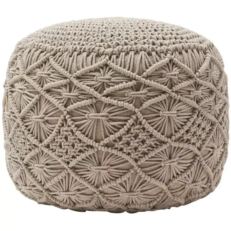 Cotton Macrame Braid Pouf Ottoman - 18.5 x 15