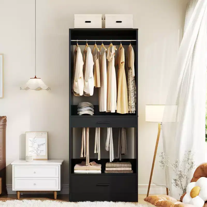 Besiost Closet System with Drawers and Hanging Rods, Freestanding Closet Organizer with Storage