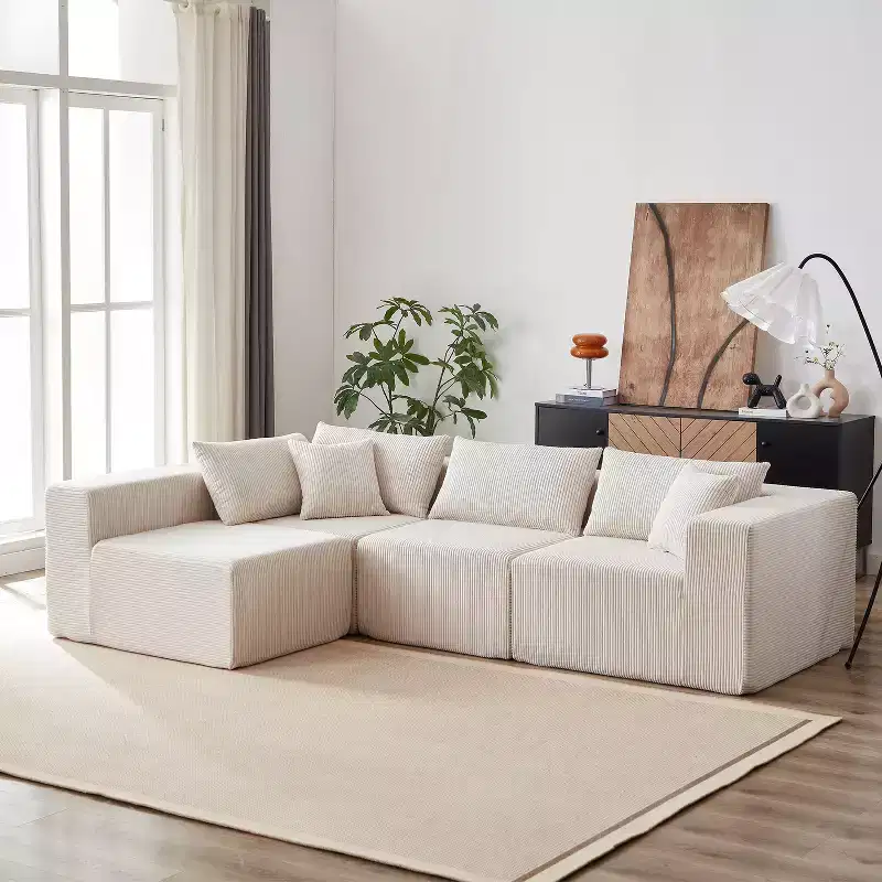 104-Inch Corduroy L-Shaped Sectional: Luxury 4-Piece Modular Sofa, Foam-Filled - Ideal for Living Room and Bedroom