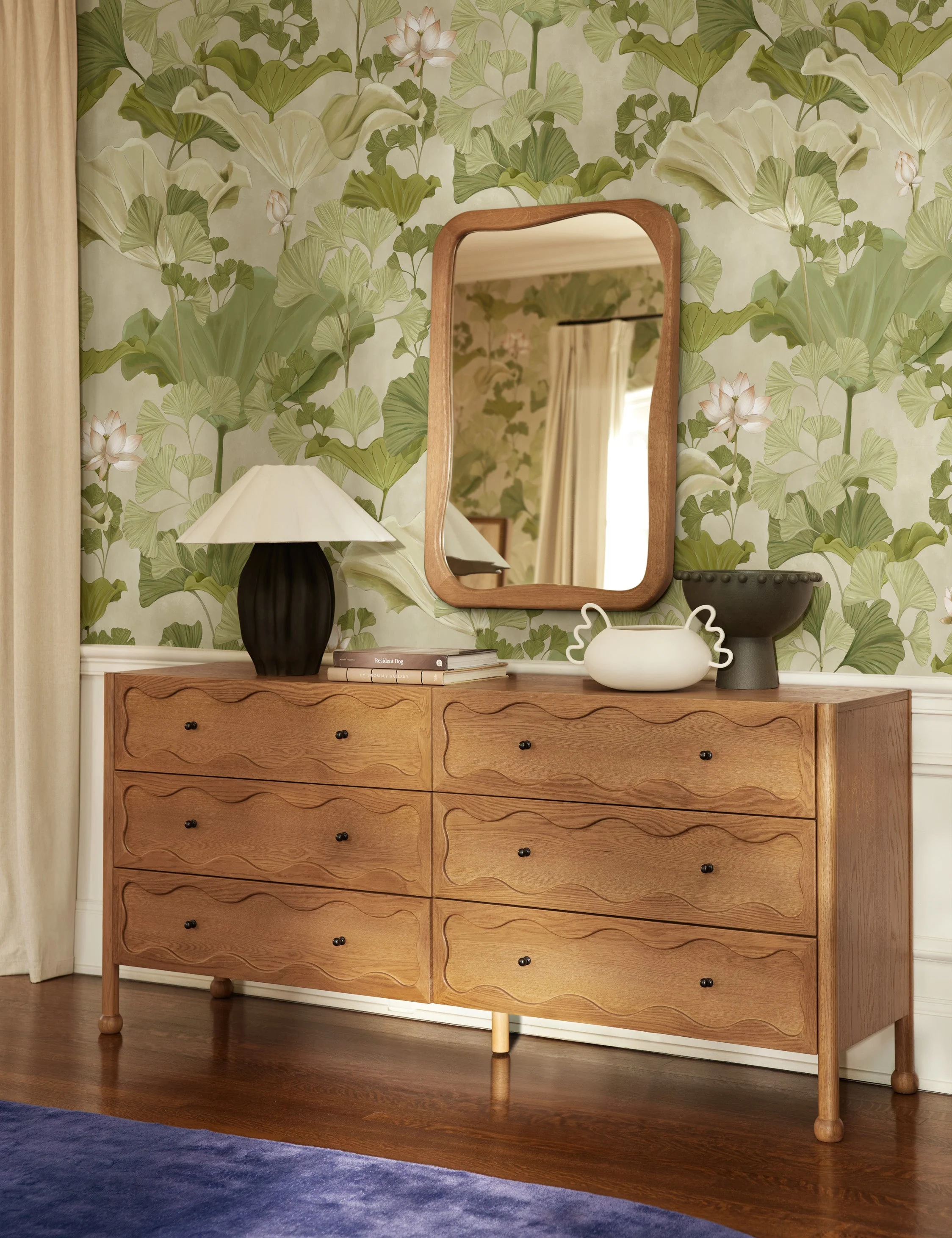 Dresser Wood, Modern, Storage The dresser offers modern bedroom storage with a timeless touch. The wood case holds six spacious drawers with wavy