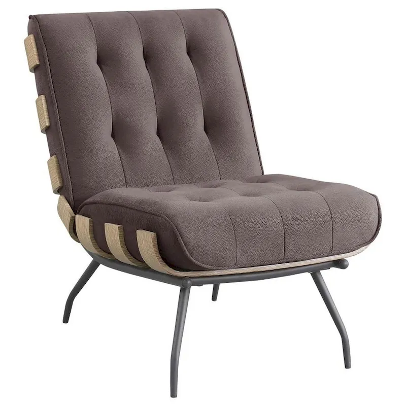 Nain 35 Inch Accent Chair, Oversized Cushion Tufted Back, Dark Brown