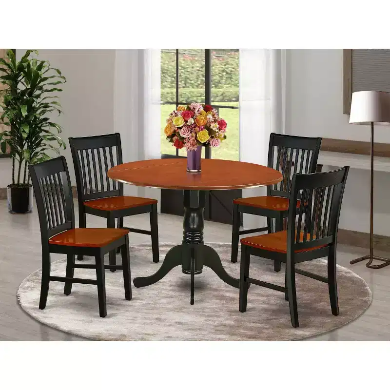 Dining Set - 5 Piece Kitchen Table & Chairs - 42 Round Table, Black Cherry Finish