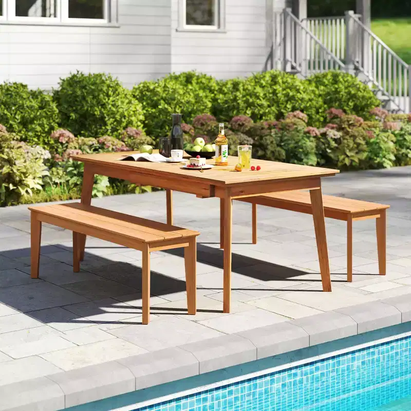 Costway 55 Teak Wood Bench 3-Person Backless Seating w/ 880 LBS Weight Capacity