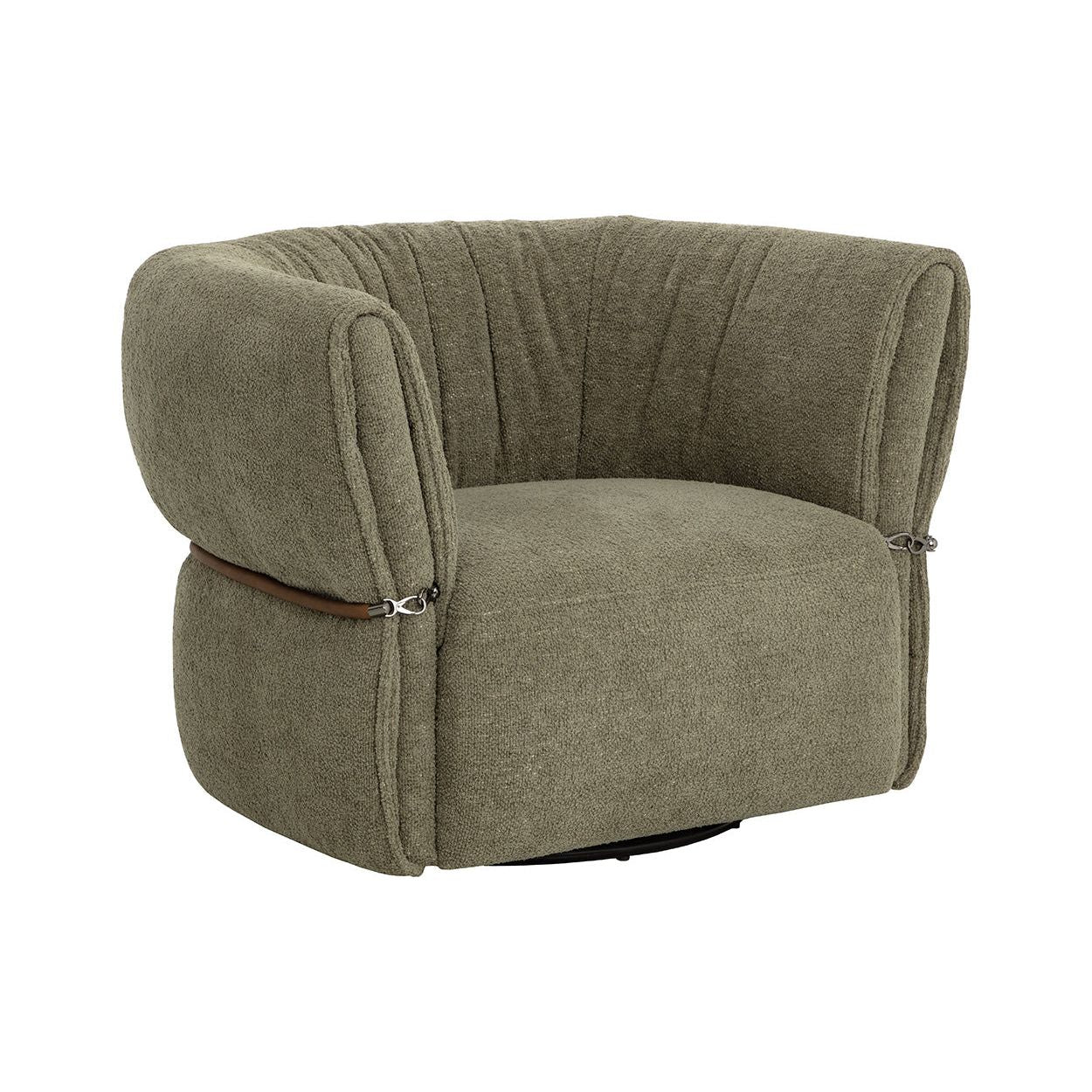 Low-Profile Fabric & Leather Rope Swivel Armchair with Enveloping Seat for Living Room
