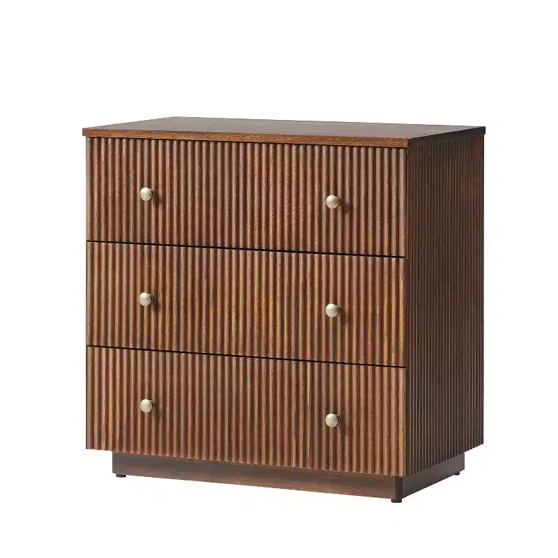 Sara 3-Drawer Modern end table with Built-in Charging Station|ART OF LIVING DESIGNS-WALNUT