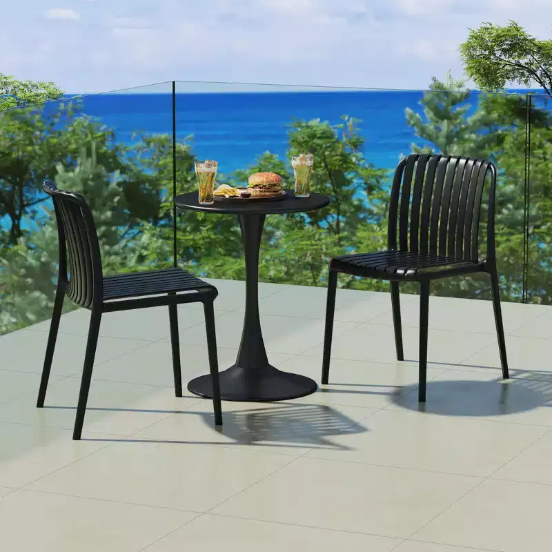 WestinTrends Playa 3-Piece Outdoor Metal Dining Table Set And Stackable Resin Patio Chairs