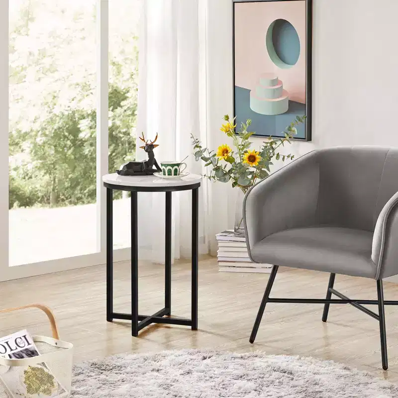 Modern X-Based Accent Table with Metal Legs Round Tabletop