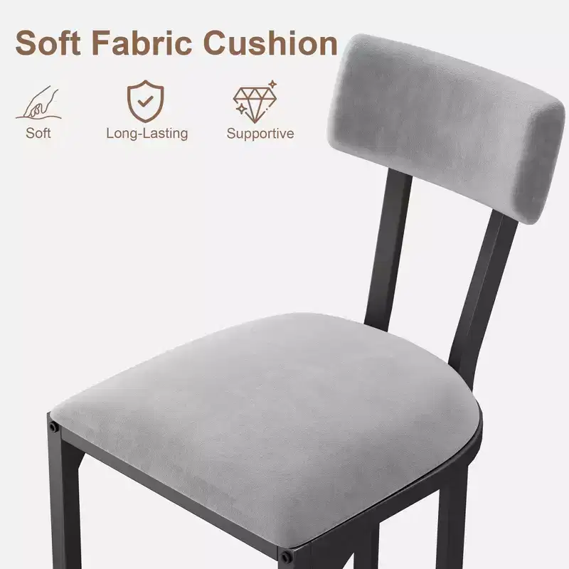 Set of 2 Bar Chair with Back and Metal Leg with Upholstered for Kitchen