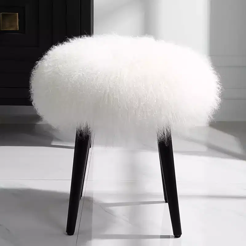 Uttermost Wooly White Sheepskin Accent Stool