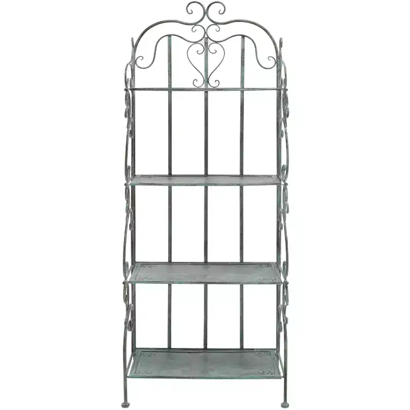 4-Tier Iron Shelf Unit, Indoor/Outdoor, Antique White, Cottage Style