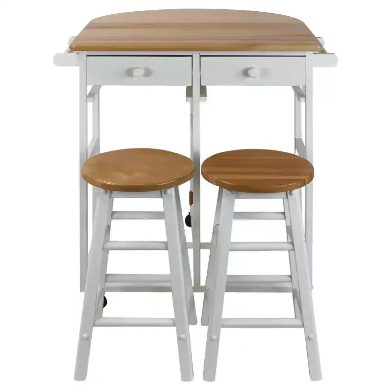 Breakfast Cart with Drop Leaf Table & Stool Set - Flora Home