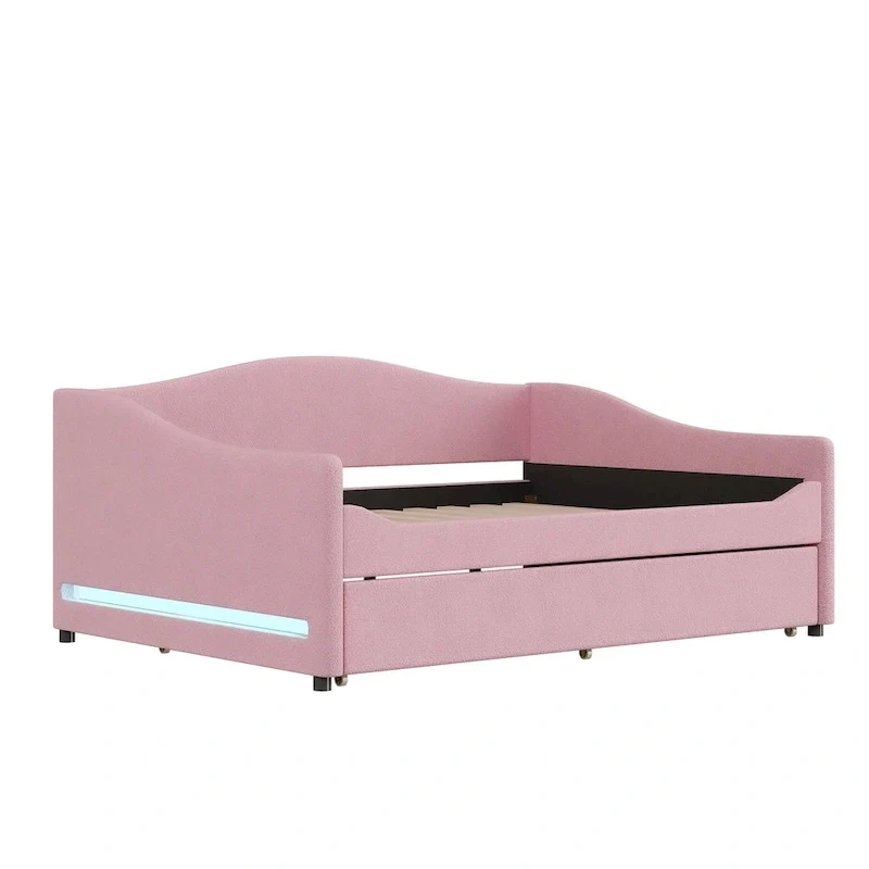 Full Teddy Fleece Daybed with Trundle and LED Lights