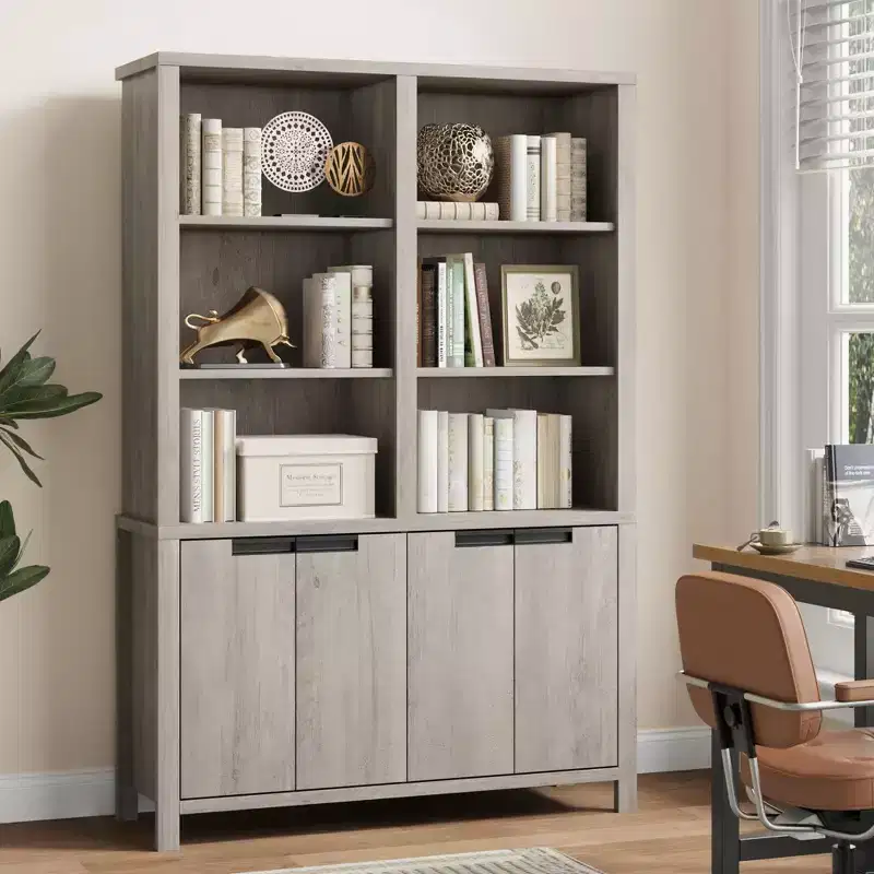 74.5 Tall Bookshelf with Double Storage, 6-Tier Large Bookshelf, Double Wide Bookshelves, for Livingroom Office Library, Gray