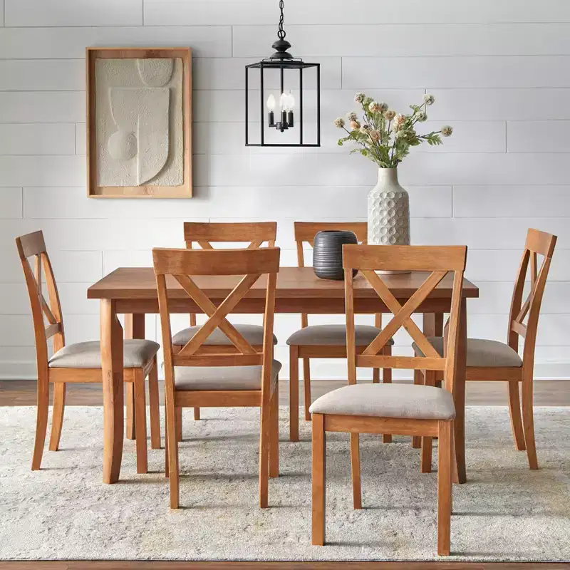Buylateral Fairmont 7pc Modern Farmhouse Rectangular Dining Set Driftwood/Beige