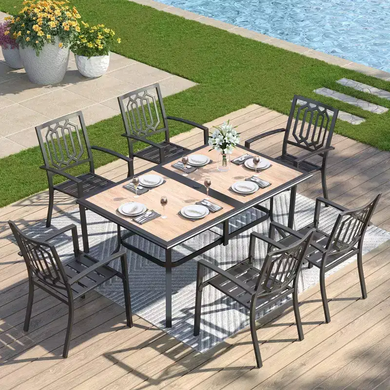 7pc Patio Dining Set with Rectangular Table with Umbrella Hole & Chairs - Captiva Designs