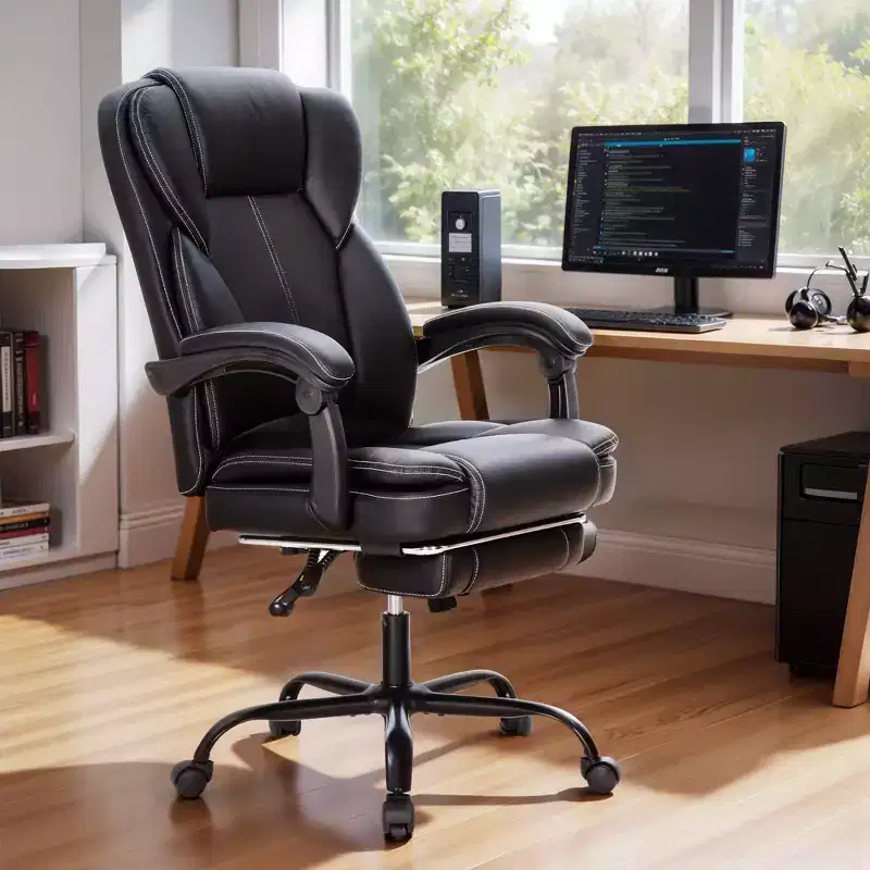 Executive Ergonomic Office Chair Big & Tall Swivel with Footrest and Recline Function, Black