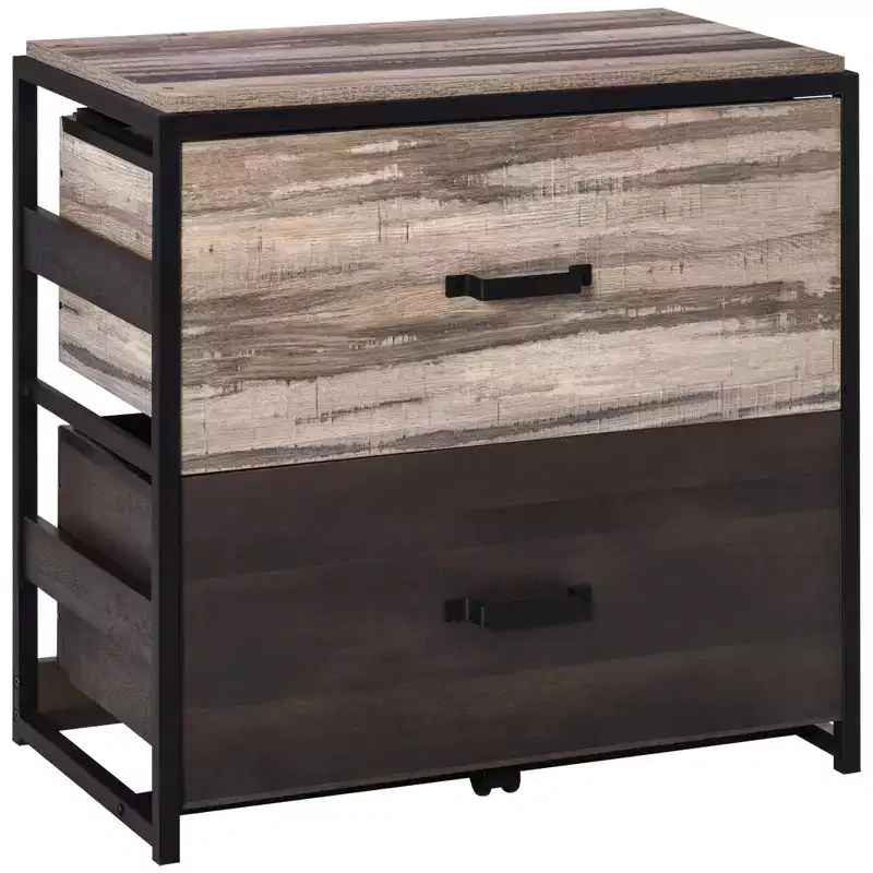 Office File Cabinet w/ 2 Large Drawers and Adjustable Metal Hanging Bars for A4 Letter and Legal Sized Files, Storage Organizer, Brown/Black