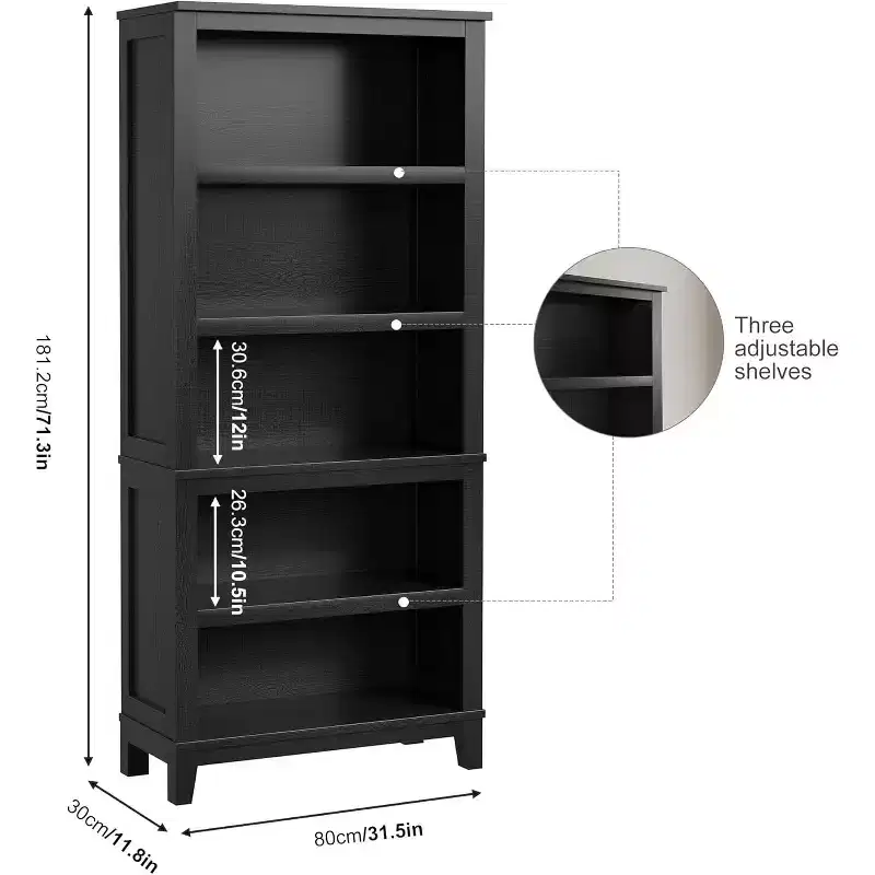 71 Farmhouse Bookcase w/Adjustable Shelves & 31.5 Width, 5 Tier Tall Bookshelf with Wooden Legs, for Living Room Office Library
