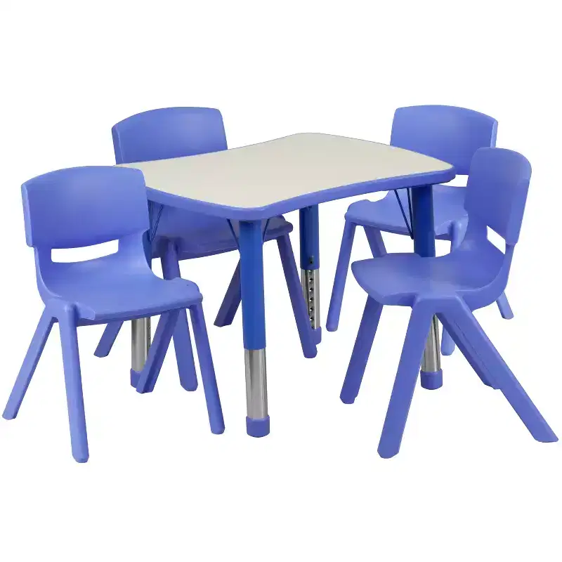 Emma and Oliver 21.875W x 26.625L Rectangular Plastic Height Adjustable Activity Table Set with 4 Chairs