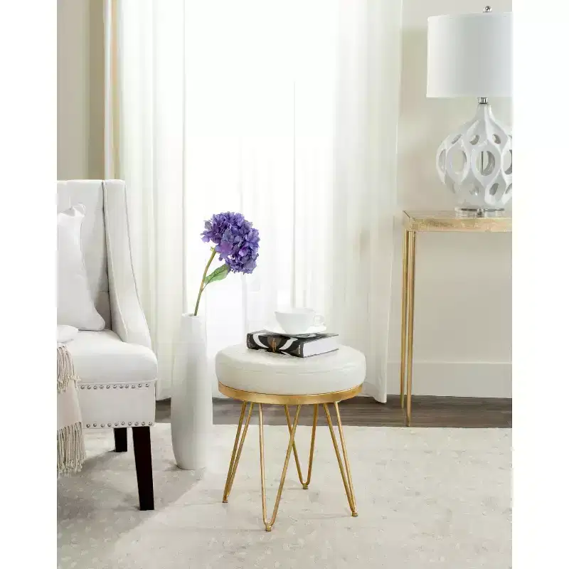 Jenine Round Bench - FOX6249 - Creme/Gold - Safavieh Couture