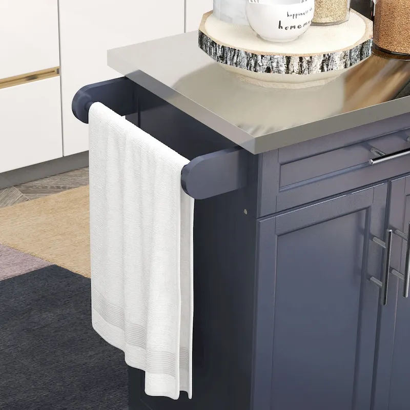 Kitchen Island on Wheels, Rolling Kitchen Cart with Stainless Steel Countertop, Drawer, Gray