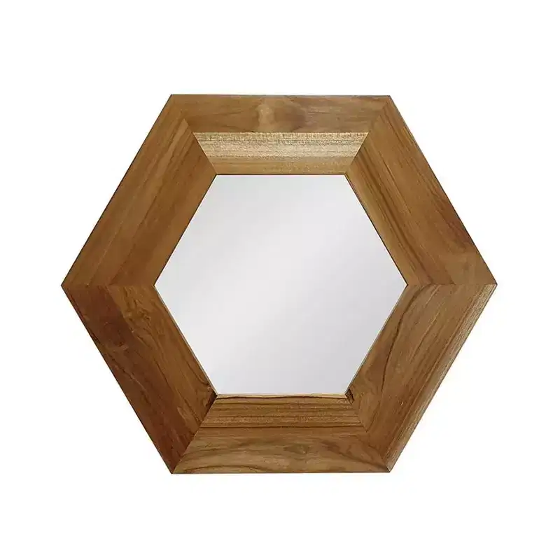 19 Natural Hexagon Solid Wood Framed Accent Mirror
