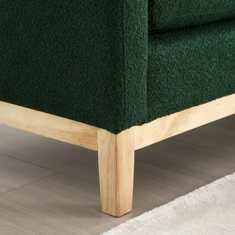 53.5W Elegant Boucle Upholstered Bench, Ottoman with Wood Legs & Bolster Pillows
