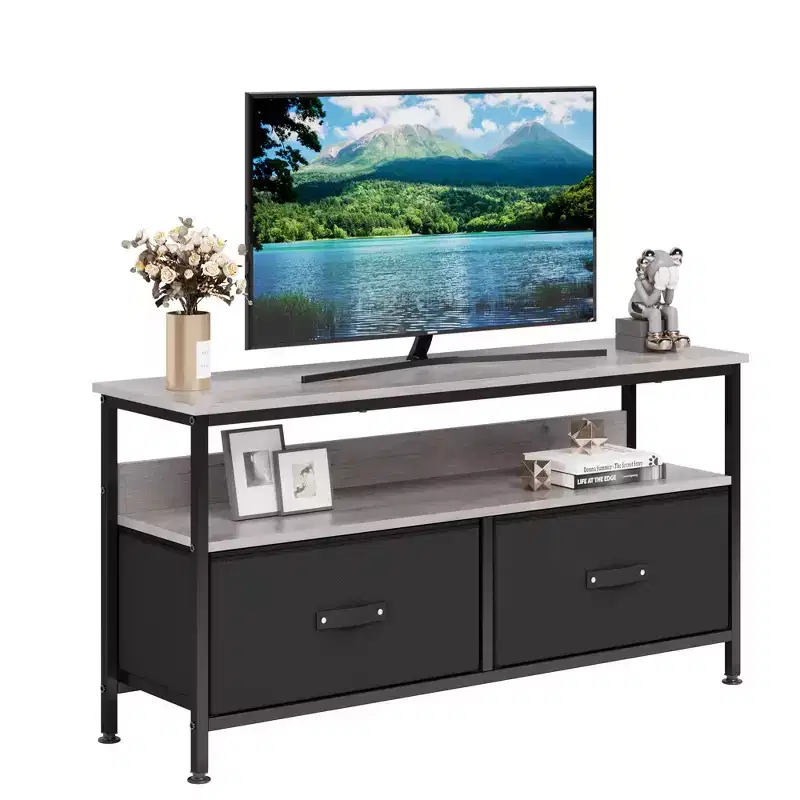COZONY 55 Inch Rustic TV Stand, Industrial TV Console Table with 3-Tier Storage Shelves & 2 Drawers, for Flat & Curved TVs, Media Storage Center