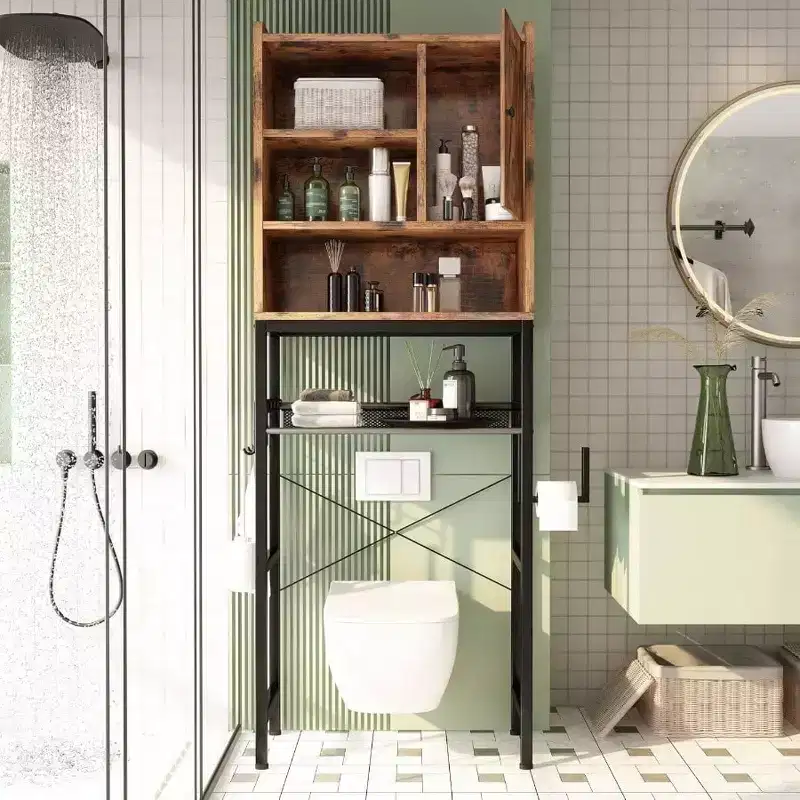 Over Toilet Storage Cabinet Bathroom Cabinet Organizer with Adjustable Shelf Freestanding Space Saver Toilet Stand