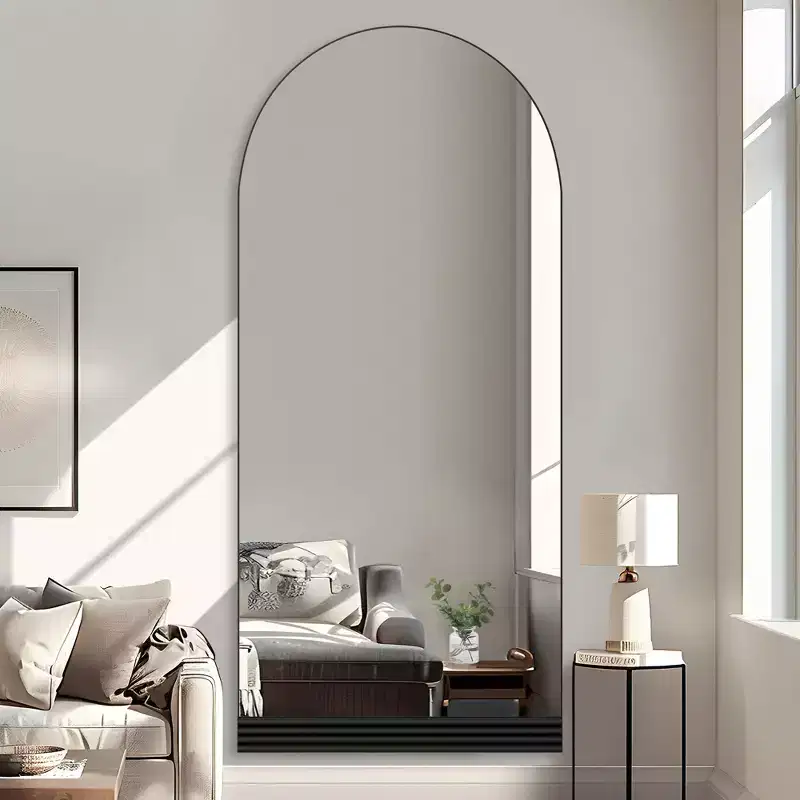 Dovelina Arched Wood Full Length Mirror Freestanding Floor Mirror