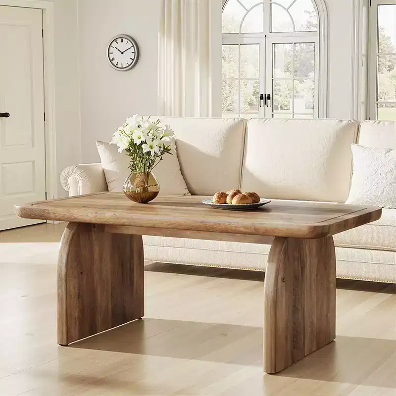 Versatile Low-Profile Table for Coffee, Tea & Cocktail Use, Farmhouse Rustic Wood Grain