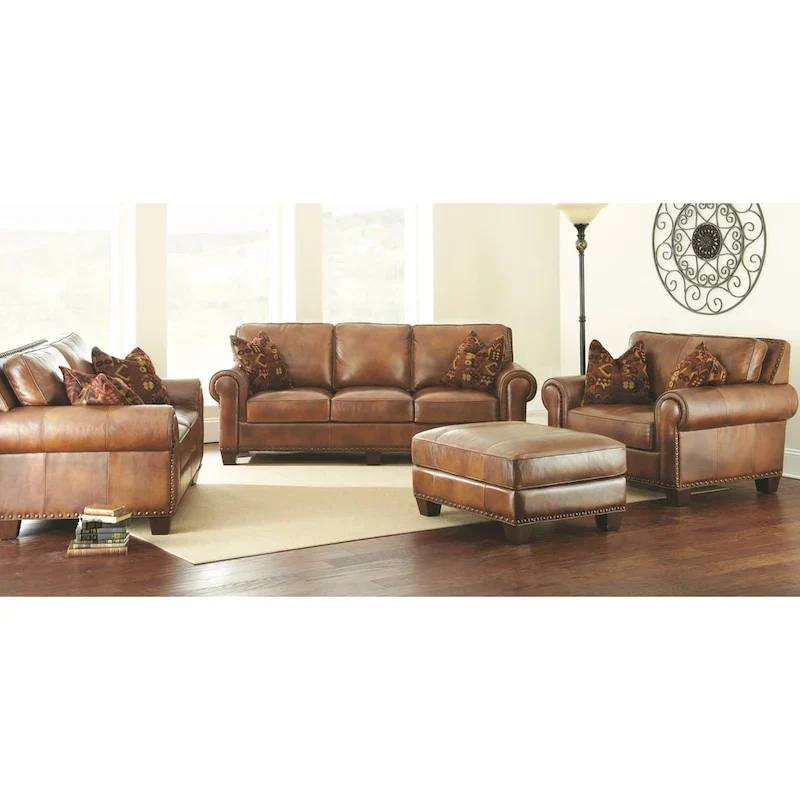 Sanremo Top Grain Leather Loveseat with Two Pillows