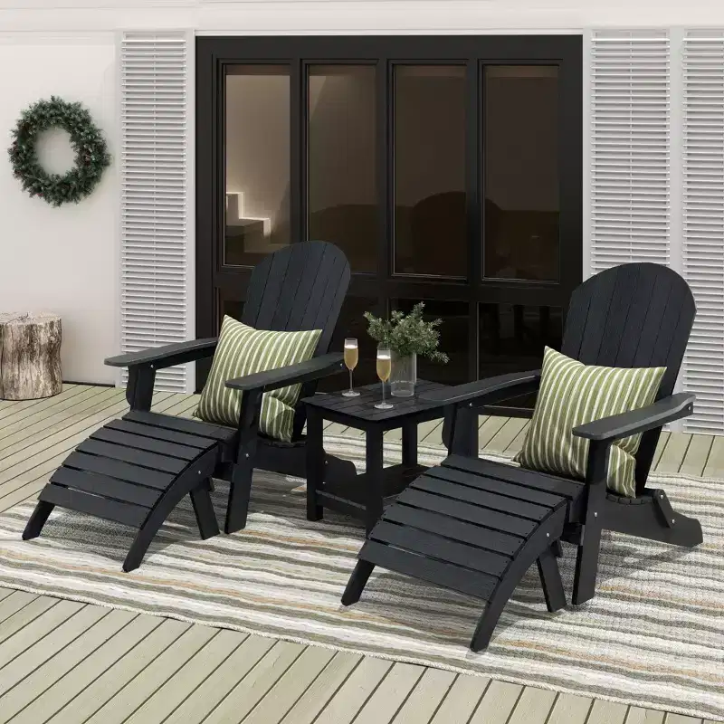 WestinTrends Tuscany HIPS Outdoor Patio Folding Adirondack Chairs with Ottomans and Side Table (5-Piece Conversation Set)