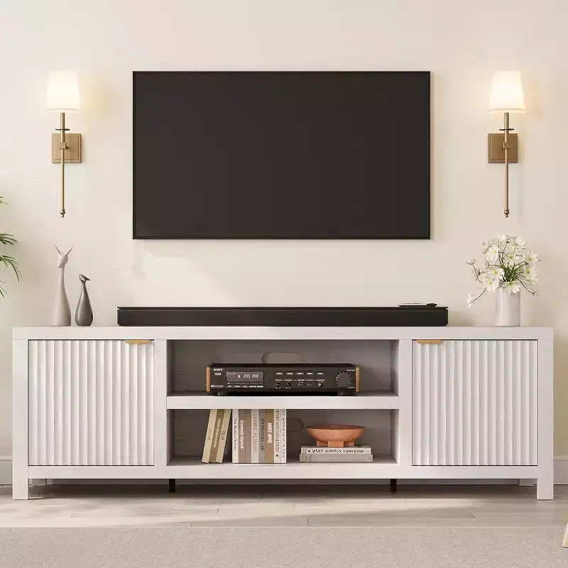 Acekool 70 Modern Fluted TV Stand for TVs up to 80, Media Console with Storage Cabinets, Adjustable Shelves, Entertainment Center