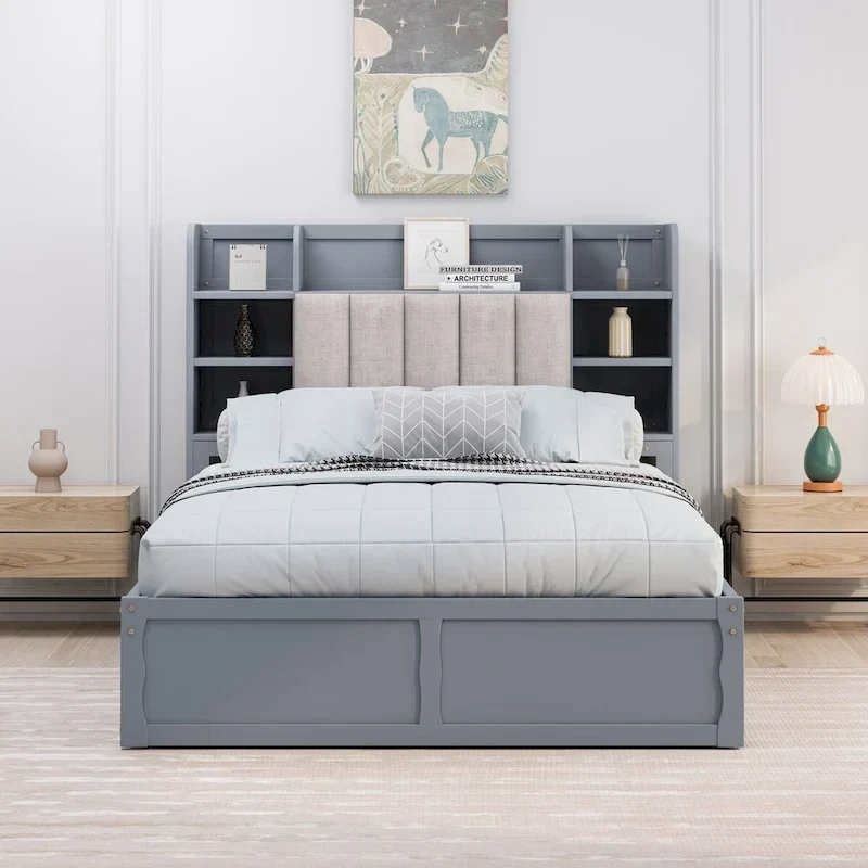 Multi-functional Full Size Bed with 4 Under-bed Portable Storage Drawers