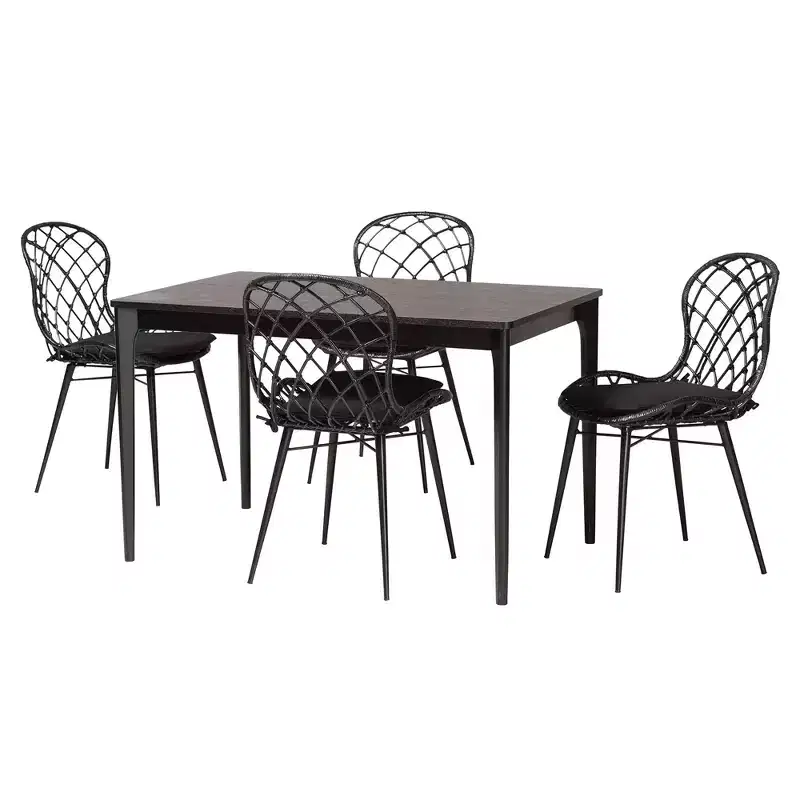 Baxton Studio Sabelle Modern Bohemian Wood and Rattan 5-Piece Dining Set