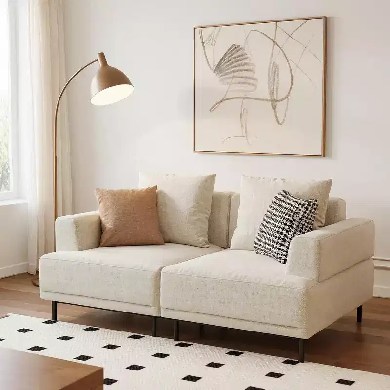 Gaoyangjiaju Modular Sectional Sofa 66.1 Wide Mid-Century Modern Fabric Couch with Cozy Seating, Suitable for Living Room - Beige