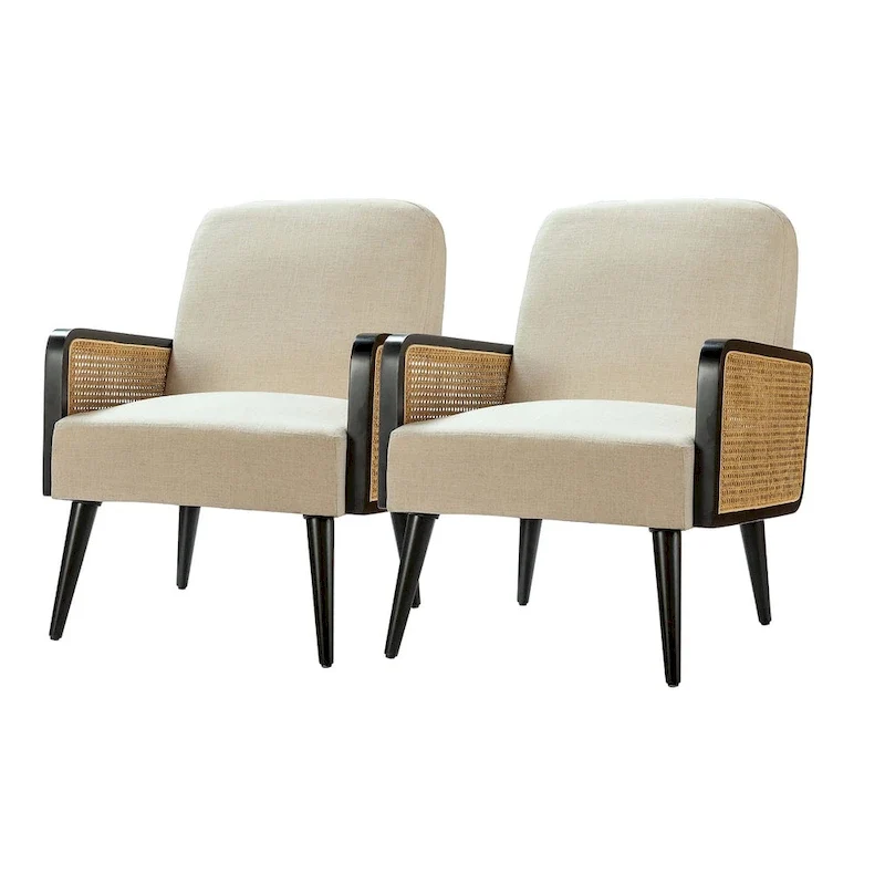 Carmina Modern Bohemian Upholstered Accent Armchair with Wood Legs Set of 2