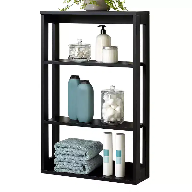 4-Tier Wall-Mounted Engineered Wood Storage Shelf Matte Black
