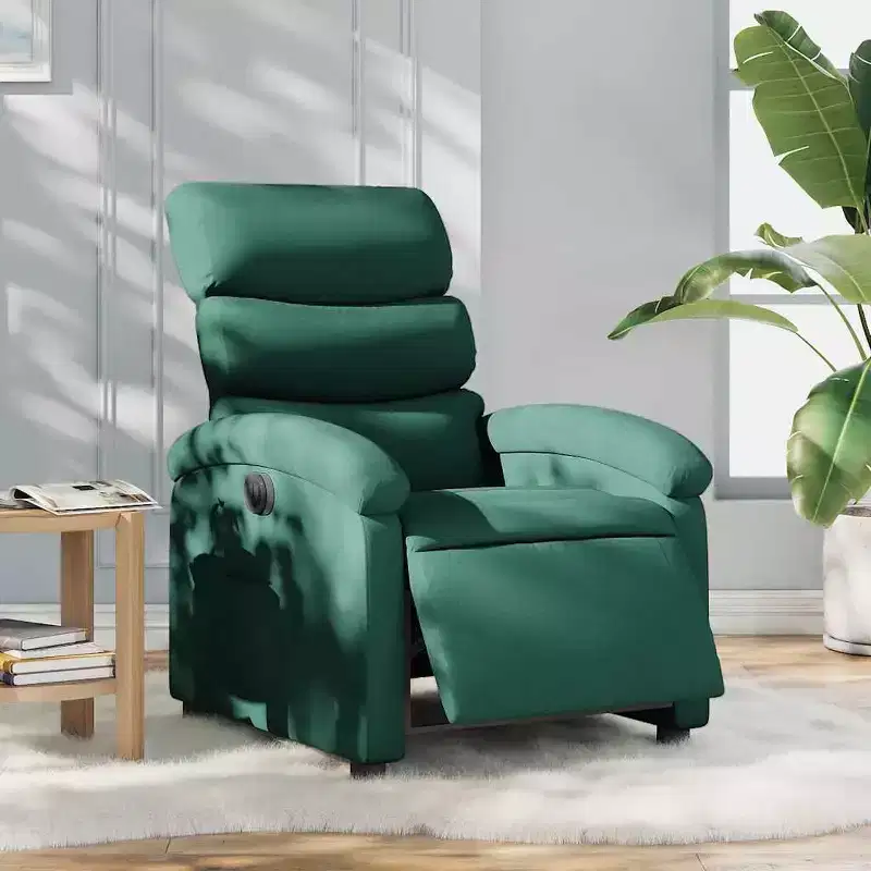 vidaXL Electric Recliner Chair for Elderly - Adjustable Fabric Armchair, Dark Green, with Motorized Tilt, Comfort Padding, Side Pocket