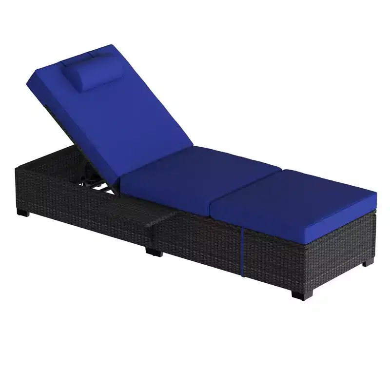 Patio Chaise Lounge Chair Set of 2, Outdoor Rattan Wicker Loungers with Adjustable Reclining and Cushions