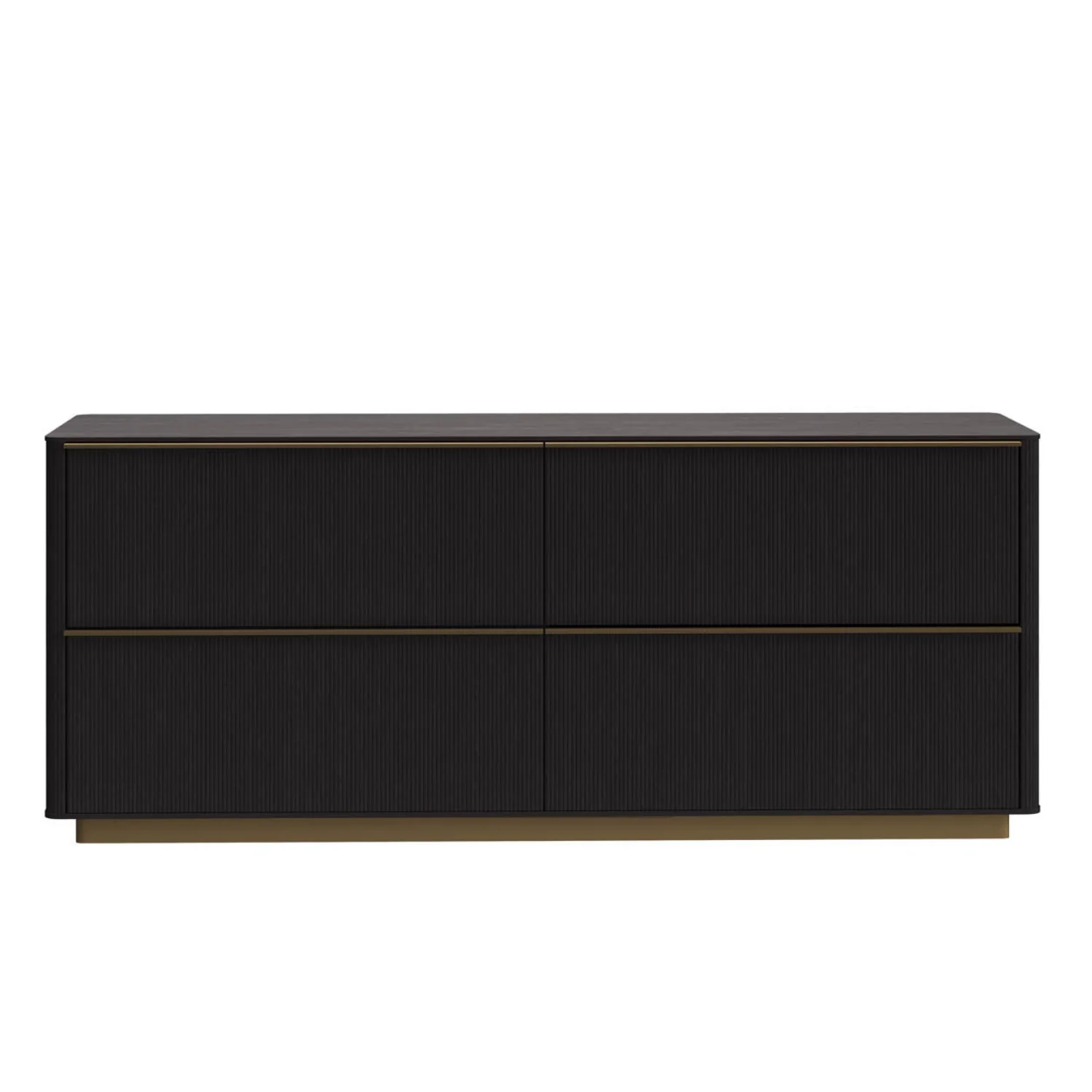 Modern Oak Dresser with Sculptural, Fluted - Bedroom | Brushed Gold Finish