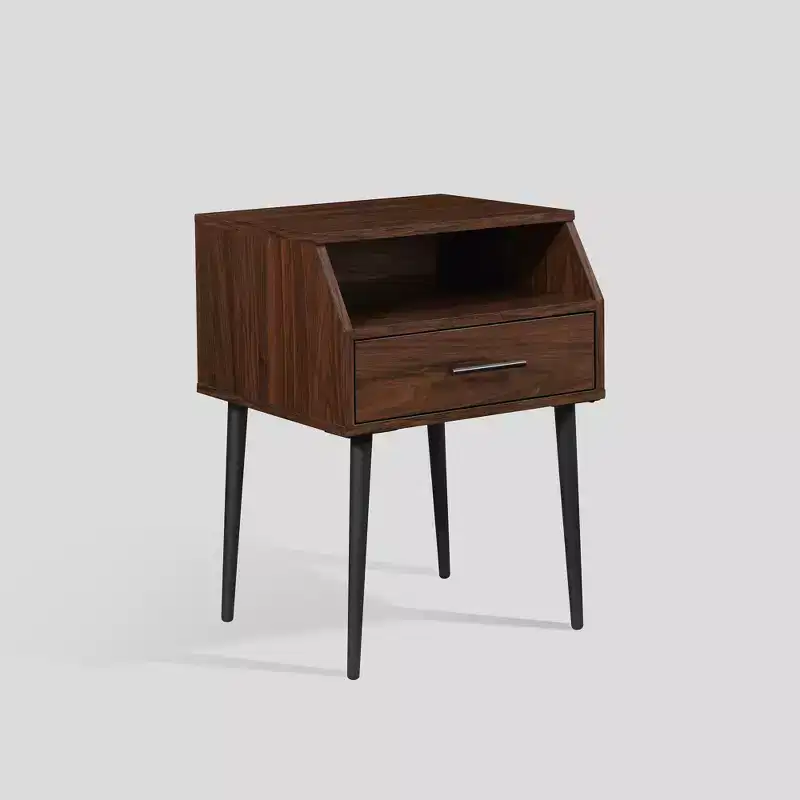 Modern 1-Drawer Angled Side Table Black MDF