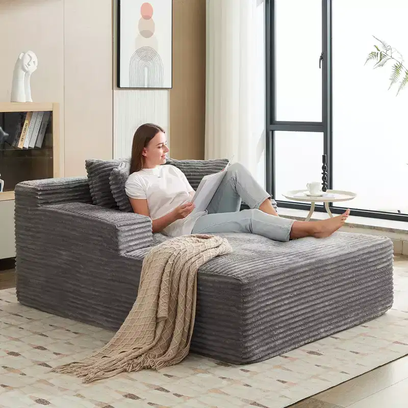 49.2 Oversized Convertible Chaise Lounge, Corduroy Cloud Chair/Sofa Bed, 400 lb Capacity