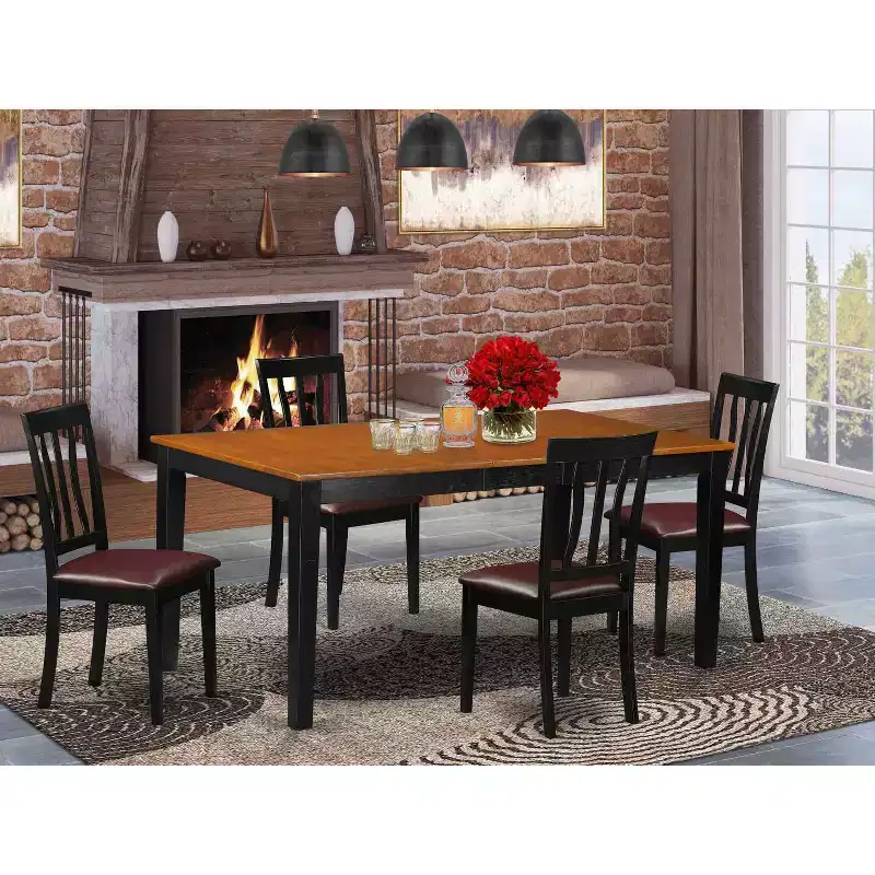HomeStock 5-Pc Black and Cherry Finish Solid Wood Top - Dining Room Set - Seats 4