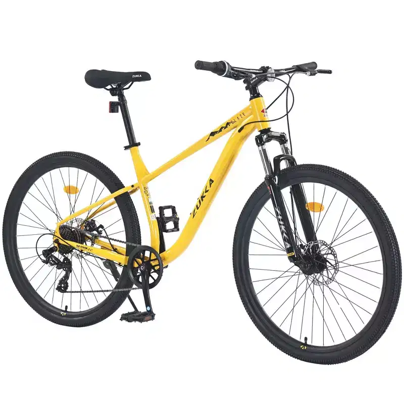 NAYSAYE 27.5 Inch 8 Speed Mountain Bike with Front Suspension and Steel Frame for All Terrain Adventures, Yellow, 68.5*27.1*40.55