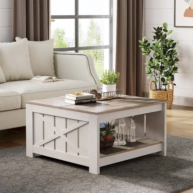 Square Wood Coffee Table with Storage Shelf