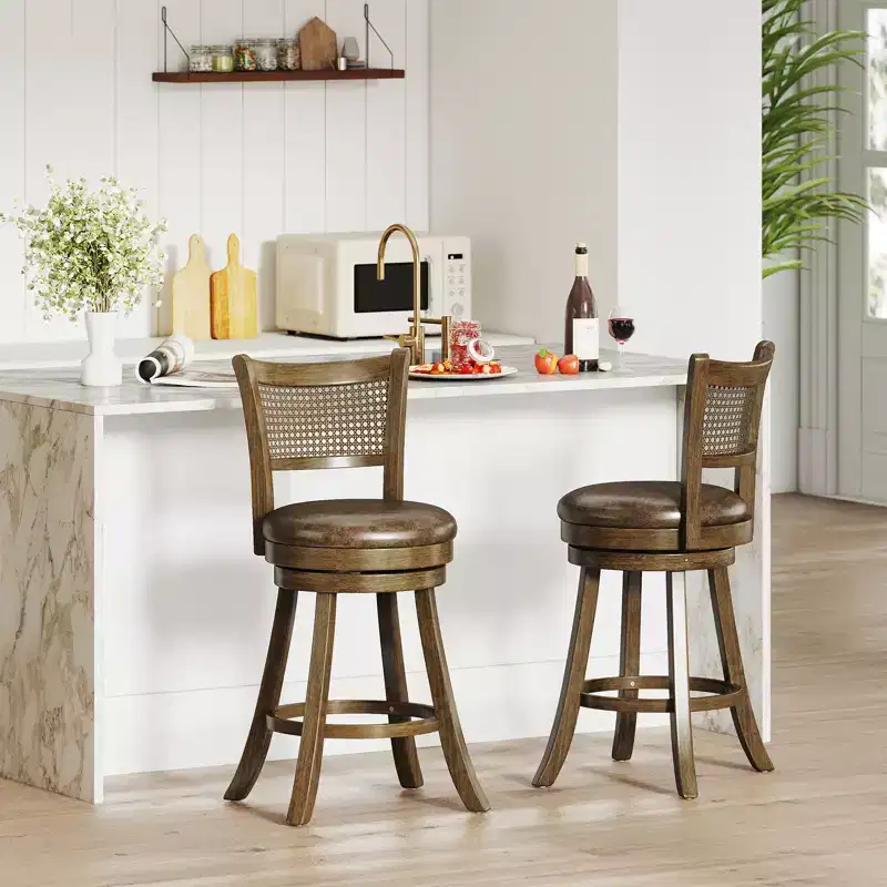 Costway Set of 2 Bar Stools 25 Swivel Bar Chairs w/ PE Rattan Backrest Counter Height