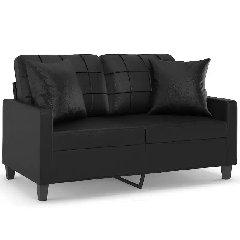vidaXL Sofa Loveseat Couch Sofa Settee with Throw Pillows Black Faux Leather
