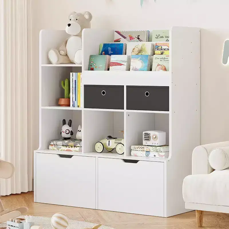 47.8in Kids Wooden Bookshelf with 4 Drawers,Children Bookcase Baby Storage Book Rack,Floor Toy Chest Playroom for Kids Room,Classroom